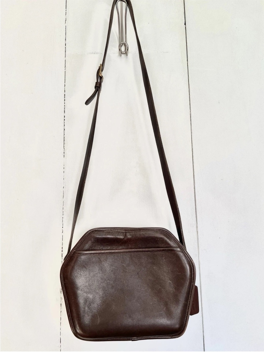 Vintage Coach Cooper Geometric Zip Brown Leather Small Crossbody Bag - USA - Picture 2 of 11